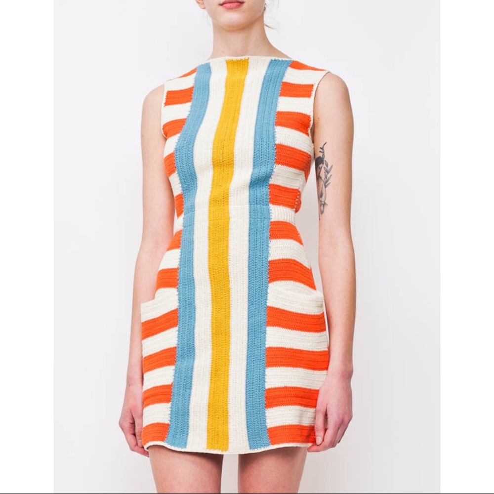 Striped Knit Midi Dress in Orange, Blue & Yellow